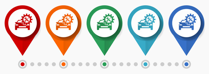 Aufkleber - Workshop concept vector icon set, flat design car service pointers, infographic template easy to edit
