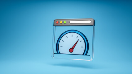 Browser speed, webpage speed, internet speed test symbol. 3d icon on blue background. 3d rendering