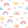 © Inactive - Seamless pattern  suns with rainbow and clouds pastel