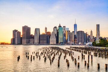 Wall Mural - New York City Manhattan Downtown at Sunset, New York, USA