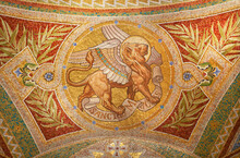 MADRID, SPAIN - MARCH 9, 2013: Mosaic Of Lion As Symbol Of Saint Mark The Evangelist In Iglesia De San Manuel Y San Benito By Architect Fernando Arbos From 19. Cent.