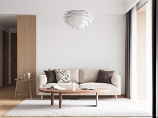 Wall Mural - Interior Living Room Wall Mockup - 3d Rendering, 3d Illustration 