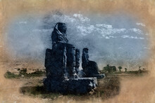 The Colossi Of Memnon At Luxor West Bank .Egypt .