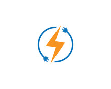 Flash And Bolt Energy Logo Design With Plug Symbol Vector Illustration.