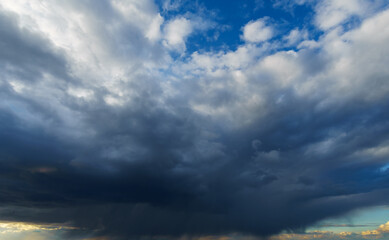 beautiful blue sky with clouds in the evening as abstract background