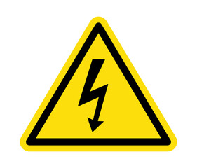 High voltage sign. Lightning bolt icon on triangle sign isolated on white background.