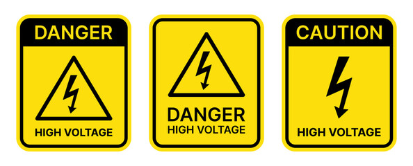 Wall Mural - High voltage sign set. Caution sign on yellow design vector illustration.