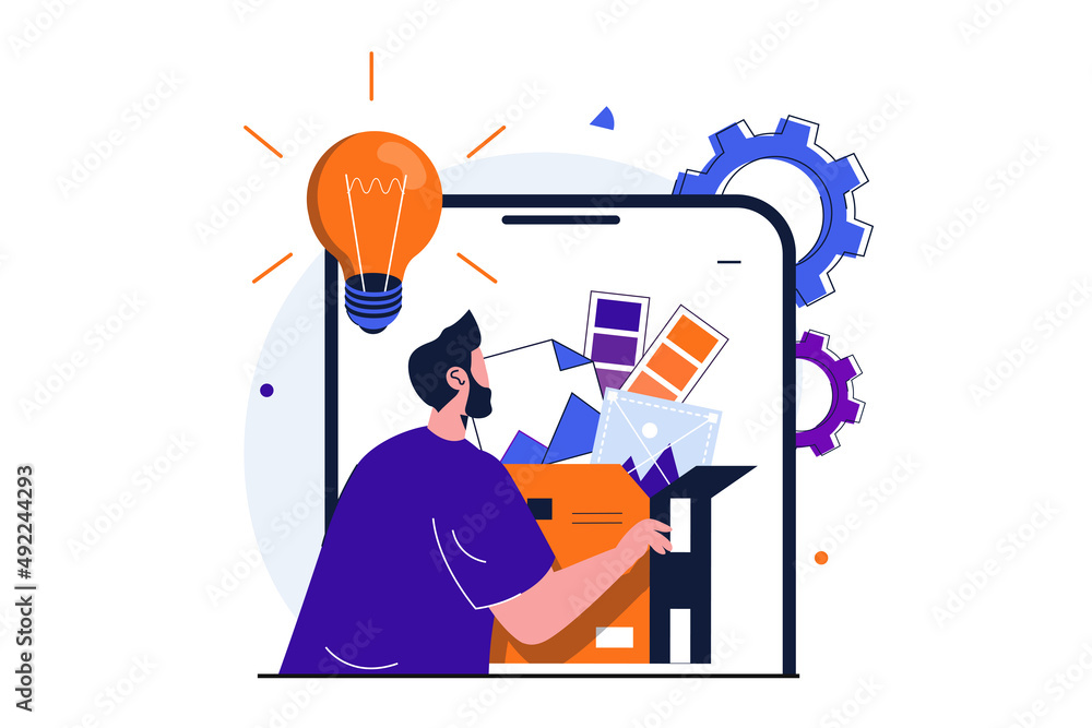 Content manager modern flat concept for web banner design. Man creates ...