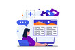 © alexdndz - Content manager modern flat concept for web banner design. Woman writes and publishes article on blog, organization and optimization layout in browser. Illustration with isolated people scene