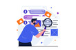 © alexdndz - Content manager modern flat concept for web banner design. Man creates layout of site, studies feedback of followers, develops and organizes page mockup. Illustration with isolated people scene