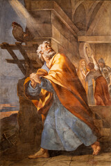 Wall Mural - VALENCIA, SPAIN - FEBRUARY 14, 2022: The fresco Peter Disowns Jesus in the side chapel of Cathedral by Antonio Palomino from (1703).