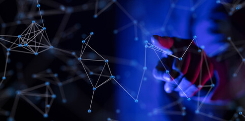 network holding in hand 3d connection data