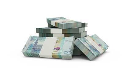 Wall Mural - 3d rendering of Stack of Kuwaiti dinar notes. bundles of Kuwaiti currency notes isolated on white background