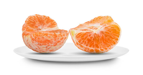 Wall Mural - Orange slice isolated in white plate on white background