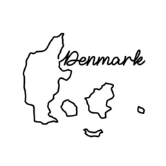 Naklejka na meble Denmark outline map with the handwritten country name. Continuous line drawing of patriotic home sign. A love for a small homeland. T-shirt print idea. Vector illustration.