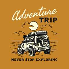 Vintage Hand Drawn Off Road Car Adventures Logo Label