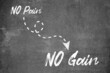 No Pain No Gain quote design using chalk writing style on a black board. Used as an inspirational background or as a typography poster for concepts like success mindset and self motivation.