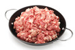 minced meat in a pan with white 