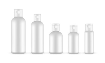 Wall Mural - Blank Plastic Cosmetic Shampoo or Lotion Bottles with Flip Top Cap. Vector Illustration