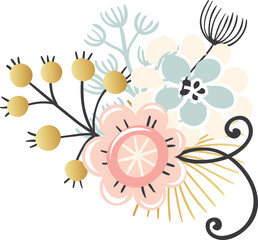 Flowers and leaves composition, Decorative wedding illustration