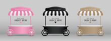Classic Style Mobile Kiosk Shop With Awning Collection 3d Illustration Vector