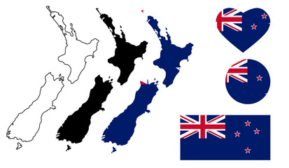 Wall Mural - new zealand map flag icon set