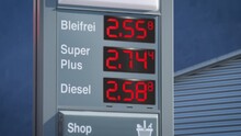 Digital Gas Station Sign Shows Price Increase Refueling. Concept Of Rising Energy Prices, Gas, Crude Oil