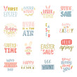 © Валерия Соловьева - A set of handwritten phrases and quotes on the theme of Easter, Spring. Hand lettering for the design of greeting cards, social media, gift tags. Pastel colored vector illustration isolated on white.