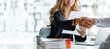 © David - Business woman offer and give hand for handshake in office. Successful job interview. Apply for loan in bank. Salesman, bank worker or lawyer shake for deal, agreement or sale. Increase of salary.