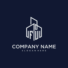 FU initial monogram logo for real estate with building style