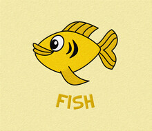 A Cute Yellow Fish Swimming In Its Environment With Yellow Texture - Illustration
