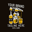© Galih - whiskey bottles and skeleton hand pouring whiskey vintage t shirt design template