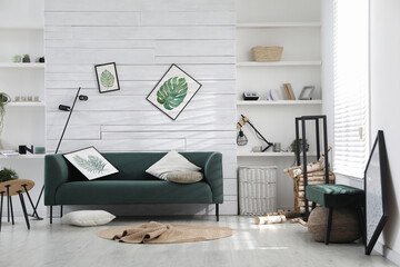 Chaotic living room interior after strong earthquake