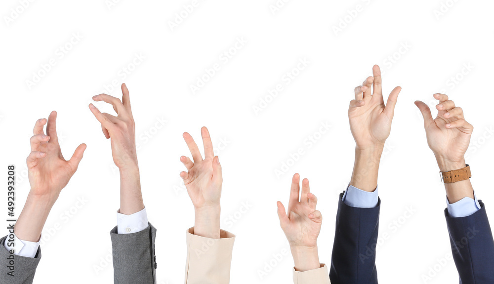 Business people's hands on white background