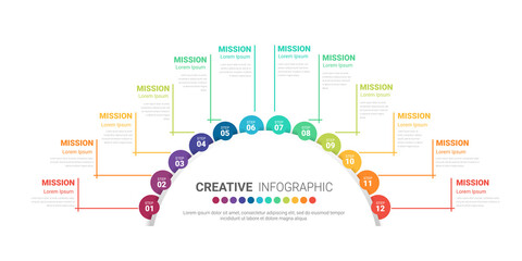 Canvas Print - Half circle Infographic all month planners. Infographics for 12 months, 1 year business concept.