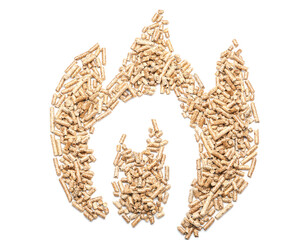 Wall Mural - Flame made of wood pellets on white background