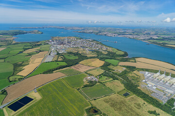 Wall Mural - Aerial Views of Pembroke Dock and And Oil and Gas terminals at Milford Haven, Wales, UK