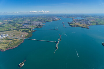 Wall Mural - Aerial Views of Pembroke Dock and And Oil and Gas terminals at Milford Haven, Wales, UK