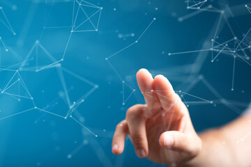 Digital cyberspace with particles and Digital data network connections concept