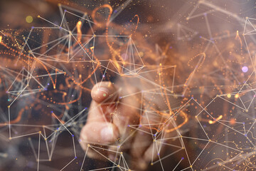 Businessman using data network with his fingers