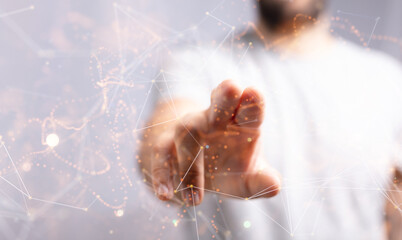 Businessman using data network with his fingers
