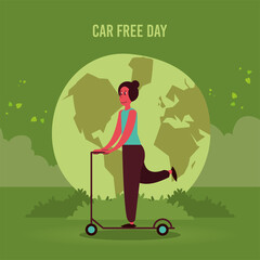 Poster - car free day skater and earth