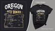 Oregon National Park Trails Map T-Shirt Design. Oregon Attraction Tee Template