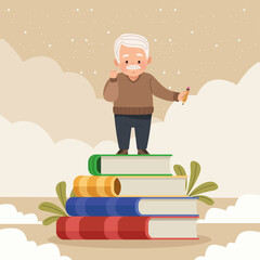 Sticker - grandfather standing in books