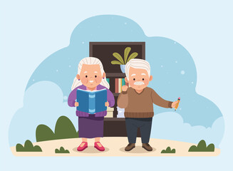 Canvas Print - old couple with shelving