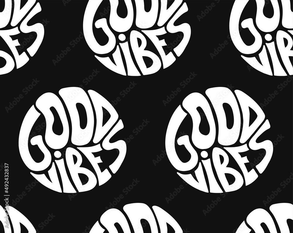 Good vibes only quote in circle seamless pattern,wallpaper. Vector hand  drawn lettering illustration. Good vibes only lettering seamless pattern, wallpaper,background print concept Stock Vector | Adobe Stock, image size:1000x796
