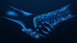 © Ilya - The handshake of man and artificial intelligence. Polygonal design of interconnected lines and points. Blue background.