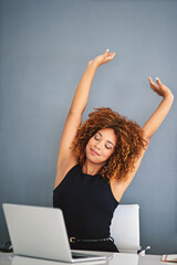 Wall Mural - Living the professional dream. Shot of a young businesswoman feeling relaxed at her desk.