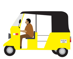 vector of yellow auto rickshaw , a primary transport vehicle in Tamilnadu , India 