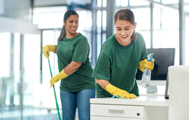 Poster - The deepest clean for complete peace of mind. Shot of two young woman cleaning a modern office.